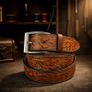 Unisex Genuine Leather Belt Vintage Embossed Design with Antique Buckle Casual & Formal Waist Belt Image 8