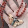 Antique Carnelian Agate Beads From Mali with Sterling Silver Shell Butterfly Pendant Necklace Image 8