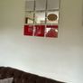 Unique Designer Vintage Bright Red and Mirrored Square Glass on a Welded Grid Frame Image 9