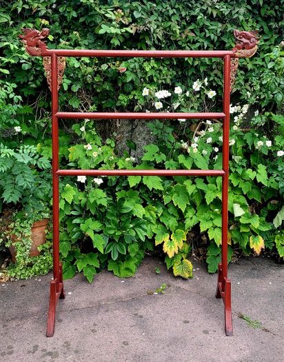 Antique handcarved chinese red laquered robe rail
