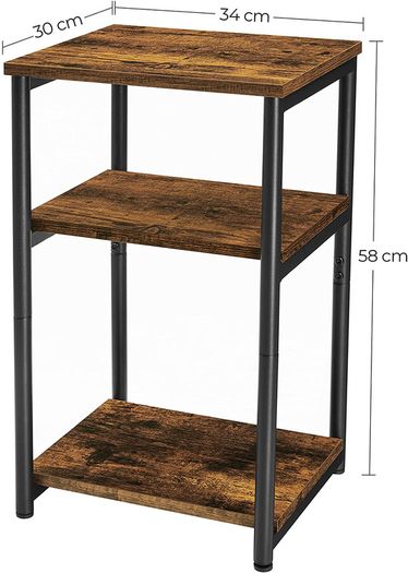_side table, bedside table, with 3 levels, for bedroom, steel frame, for living room, bedroom, industrial design, vintage brown-black