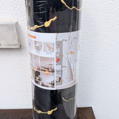 Black & Gold Marble Effect Self-Adhesive Wall Sticker Roll - Brand New