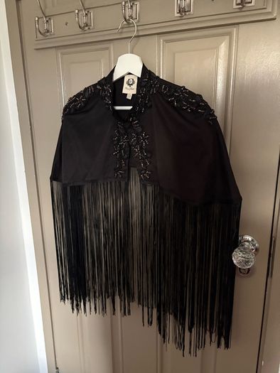 Heavily embellished limited edition exaggerated fringe cape cult piece