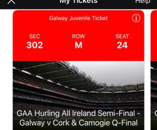 Cork V Galway Hurling tickets. Cusack stand. 1 adult 1 juvenile ticket