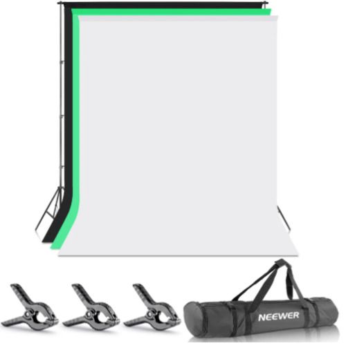 44335 2 x 3m Stand + 1.8x2.8m Muslin Black, White, Green Background