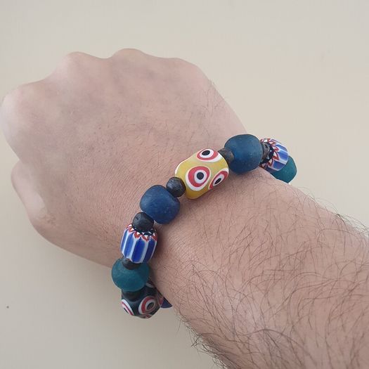 Vintage Venetian Style Chevron & Mix Glass Beads Bracelet