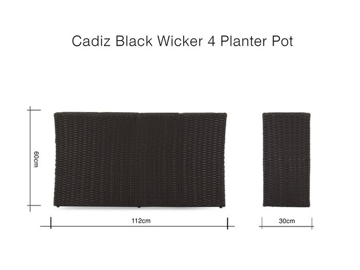 4 Pot Black Wicker Planter Box - Cadiz
