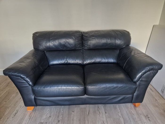 3 & 2 Black Leather Sofa