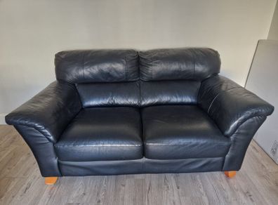 3 & 2 Black Leather Sofa