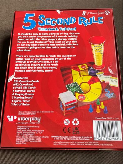 Family Board game. 5 second rule