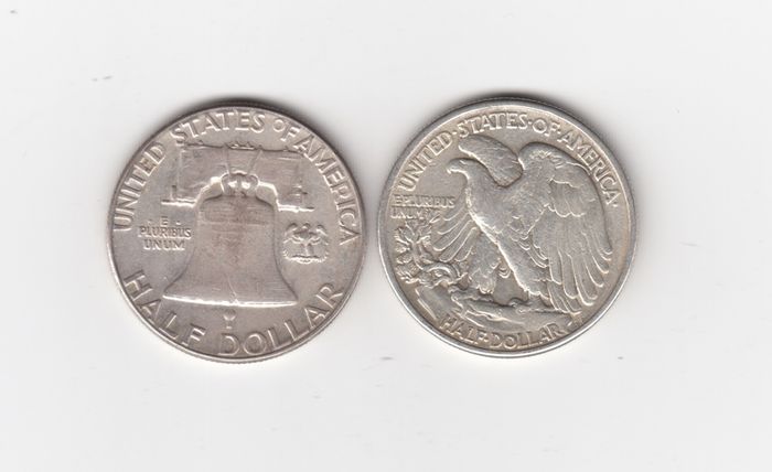 USA, 2 x Half Dollars, 1961,&1940, 90% silver coins (no. 451)