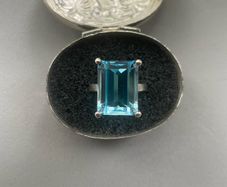Emerald cut blue topaz ring