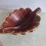 Rare find  Lombok Rattan Terracotta Earthenware 10 x 6.5 Inches Leaf Shaped Bowl Stamped OLA. Image 6
