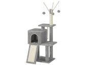 Cat tree with 3 plush balls  Cat tree small, cat tree with scratching board, 3 removable pompom sticks, 118cm, light grey