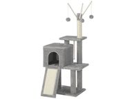 main image for ad Cat tree with 3 plush balls  Cat tree small, cat tree with scratching board, 3 removable pompom sticks, 118cm, light grey