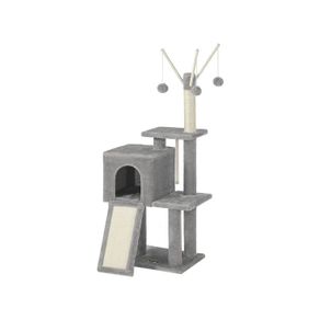 Cat tree with 3 plush balls  Cat tree small, cat tree with scratching board, 3 removable pompom sticks, 118cm, light grey
