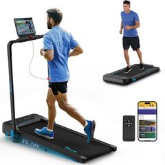 Under Desk Walking Pad with Foldable Handrail for Home/Office Workout Jogging Machine with Remote Control and App