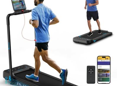 Under Desk Walking Pad with Foldable Handrail for Home/Office Workout Jogging Machine with Remote Control and App