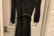 Zara midi black/white dots belted dress size medium