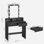 Dressing Table with LED Lighting, Adjustable Brightness, Dressing Table with Mirror, Cosmetic Table with 2 Drawers and 3 Open Compartments, Modern Black Image 2