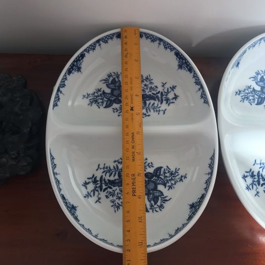 Royal Worcester Hanbury Blue & White Divided Serving Dish x 2