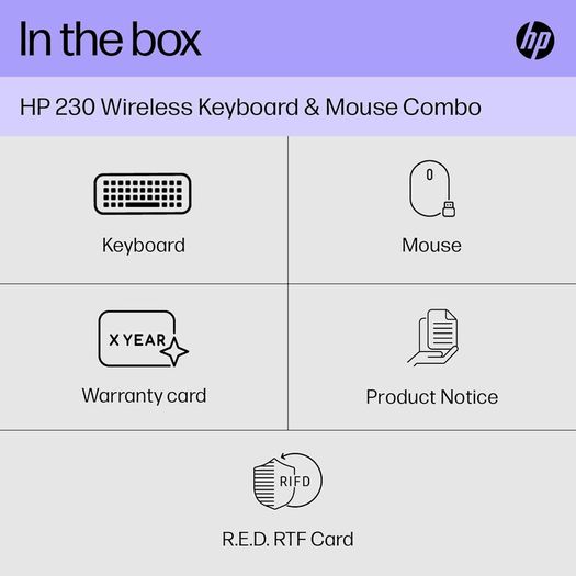 HP 230 Wireless Keyboard and Mouse Combo Set, 2.4 GHz Wireless USB-A Nano Receiver, Up to 1600 dpi, Up to 16 Months Battery Life - Black