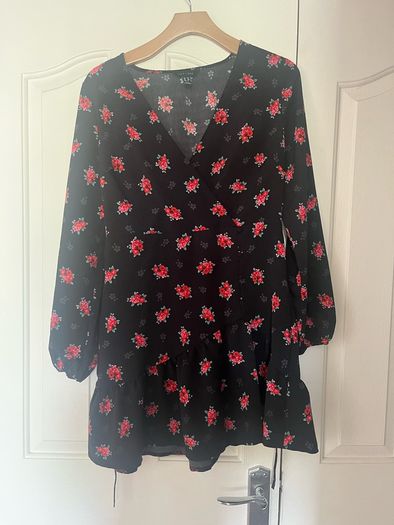 Brand new New look black floral mini dress with long sleeves and frill
