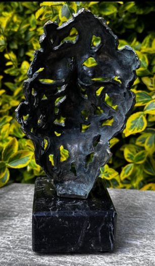 Surrealist Bronze Mask Inspired By Salvador Dali (21cm) - Patinated Bronze, Marble