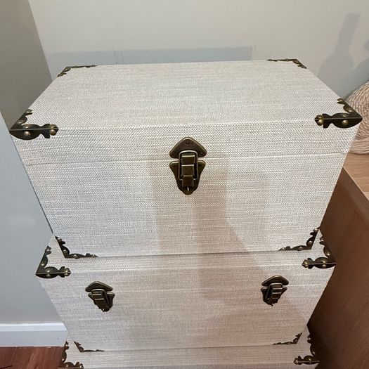 Grey Storage Trunks with Brass Hardware