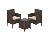 Garden Furniture Set 3 Pieces 2 x Garden Chair  1 x Garden table poly rattan, tempered glass,
