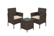 Garden Furniture Set 3 Pieces 2 x Garden Chair  1 x Garden table poly rattan, tempered glass,