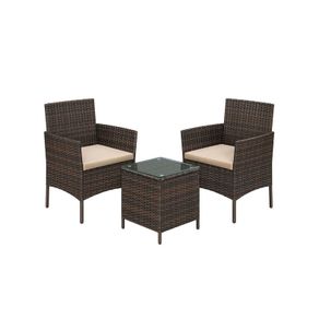 Garden Furniture Set 3 Pieces 2 x Garden Chair  1 x Garden table poly rattan, tempered glass,