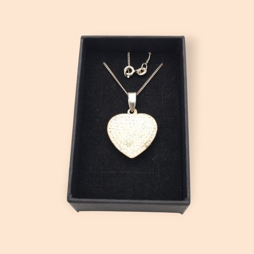 Vintage Cubic Zirconia Heart 925 Silver Necklace