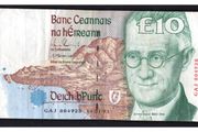 1993 Ireland IR10 James Joyce Banknote Series C. Note issued 14/07/93. Serial number GAJ804928