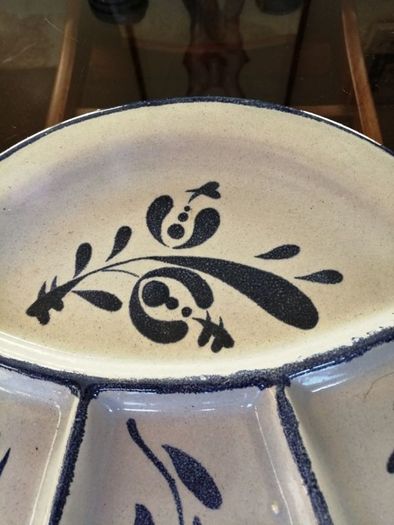 Set of Two Vintage German Salt Glazed stoneware Jugs and a French Fondue or Nibbles Plate.