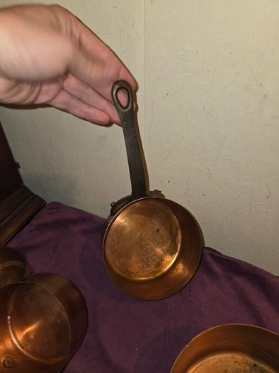 Set of 4 Antique French Copper Saucepans