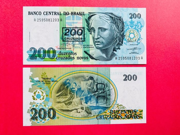 Brazil. 200. Cruzeiros  1990  . Pick. 225b  OVERPRINT ( Uncirculated )