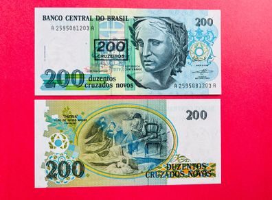 Brazil. 200. Cruzeiros  1990  . Pick. 225b  OVERPRINT ( Uncirculated )