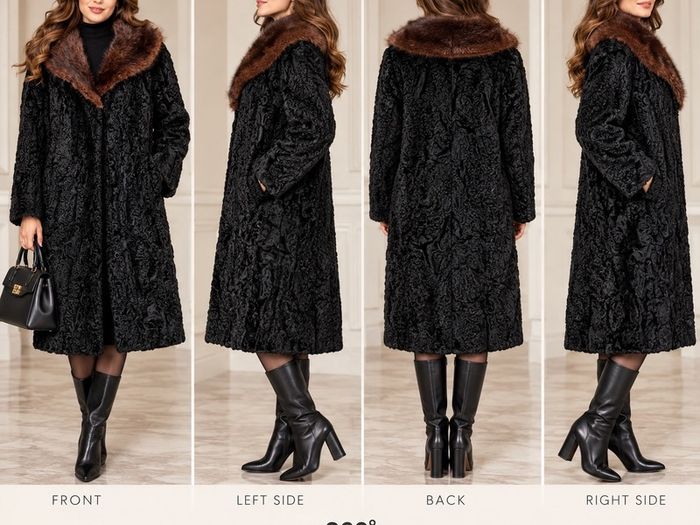 Black Persian Lamb (Karakul) Fur Coat with Mink Collarol