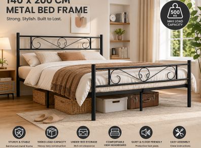 Double bed frame in metal BLACK double bed