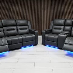 Dark Grey Titan Plus Electric Leather Recliner Sofa Set