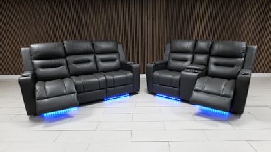 Dark Grey Titan Plus Electric Leather Recliner Sofa Set