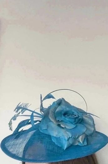 Blue mother of the bride wedding outfit with hat