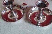 SET OF 2  Silver METAL Chamber Candlestick Candle Holder.