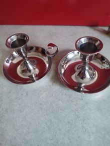 SET OF 2  Silver METAL Chamber Candlestick Candle Holder.
