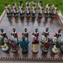 A Battle of Waterloo Chess Set and Board. Napoleon vs Nelson. 17,5" x 17,5" (chess pawn height 4,5") Image 2