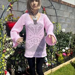 Handmade Crochet Tunic Sweater Soft Pink