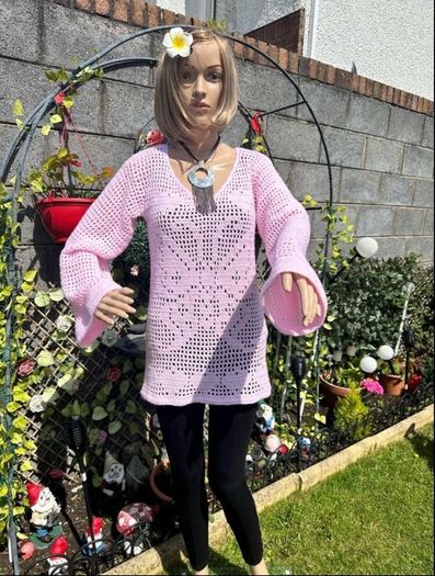 Handmade Crochet Tunic Sweater Soft Pink