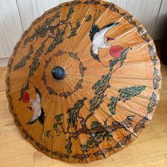 Vintage Oriental 1960s Japanese Rise Paper Painted Swans Umbrella