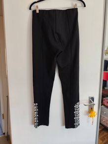 Desigual black trousers, embroidered floral hem, M, new